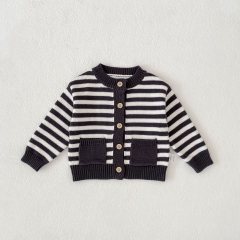 New Arrival Autumn and Spring Infant Baby Unisex Striped Pattern Long Sleeves Single Breasted Knitted Cardigan Wholesale