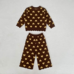 2026 Spring and Autumn Infant Baby Kids Girls Long Sleeves Heart Pattern Knitted Sweater with Pants Sets Wholesale