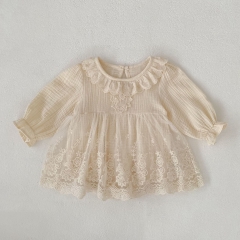 Spring and Autumn Infant Baby Girls Floral Pattern Long Sleeves One Piece Tulle Dress Wholesale