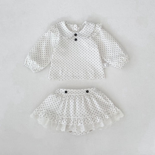 2026 Spring and Autumn Infant Baby Kids Girls Long Sleeves Dots Pattern Top with Skirt Sets Wholesale