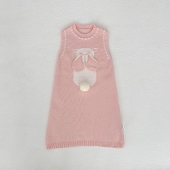 Spring and Autumn Infant Baby Girls Rabbit Pattern Sleeveless One Piece Knitted Dress Wholesale