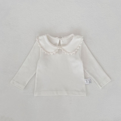 New Arrival Spring Baby Kids Girls Long Sleeves Lace Trim Top for Stylish Girls Wholesale