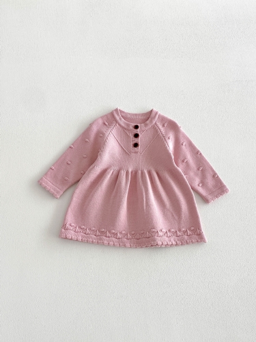 Spring and Autumn Infant Baby Girls Solid Color Long Sleeves One Piece Knitted Pattern Dress Wholesale Spring and Autumn Infant Baby Girls Solid Color Long Sleeves One Piece Knitted Pattern Dress Wholesale