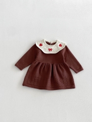 Spring and Autumn Infant Baby Girls Color Patchwork Long Sleeves One Piece Geometric Pattern Dress Wholesale