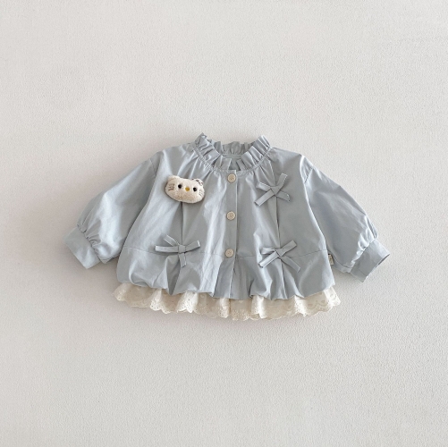 New Arrival Spring Baby Kids Girls Long Sleeves Butterfly-bows and Cartoon Pattern Single Breasted Jacket Coat Wholesale New Arrival Spring Baby Kids Girls Long Sleeves Butterfly-bows and Cartoon Pattern Single Breasted Jacket Coat Wholesale