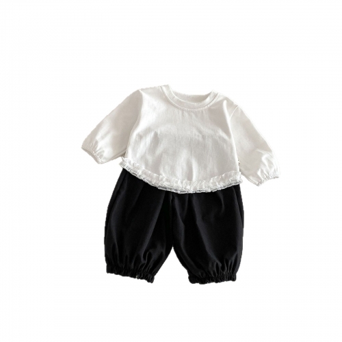 2026 Spring and Autumn Infant Baby Kids Girls Long Sleeves Letters Pattern Top with Pants Sets Wholesale