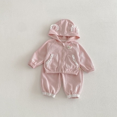 2026 Spring and Autumn Infant Baby Kids Girls Long Sleeves Cartoon and Flowers Pattern Coat with Pants Sets Wholesale