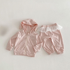 2026 Spring and Autumn Infant Baby Kids Girls Long Sleeves Letters and Flowers Pattern Coat with Pants Sets Wholesale