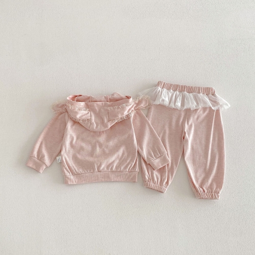 2026 Spring and Autumn Infant Baby Kids Girls Long Sleeves Letters and Flowers Pattern Coat with Pants Sets Wholesale