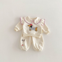 2026 Spring and Autumn Infant Baby Kids Girls Long Sleeves Puppy Cartoon Pattern Pullover with Pants Sets Wholesale