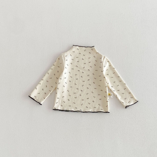 New Arrival Spring Baby Kids Girls Long Sleeves Turtle Neck Floral Top for Stylish Girls Wholesale