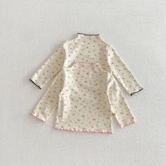 New Arrival Spring Baby Kids Girls Long Sleeves Turtle Neck Floral Top for Stylish Girls Wholesale
