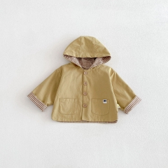New Arrival Spring Baby Kids Boys and Girls Long Sleeves Plaid Pattern Hooded Color Patchwork Coat Wholesale