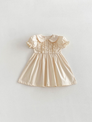 Summer Infant Baby Girls Short Sleeves Peter Pan Collar Solid Color One Piece Dress Wholesale Summer Infant Baby Girls Short Sleeves Peter Pan Collar Solid Color One Piece Dress Wholesale