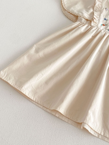 Summer Infant Baby Girls Short Sleeves Crew Neck Flowers Embroidery One Piece Dress Wholesale