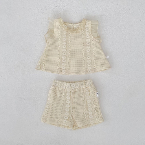 2026 Summer Infant Baby Kids Girls Sleeveless Hollow-out Top Vest with Shorts Sets Wholesale
