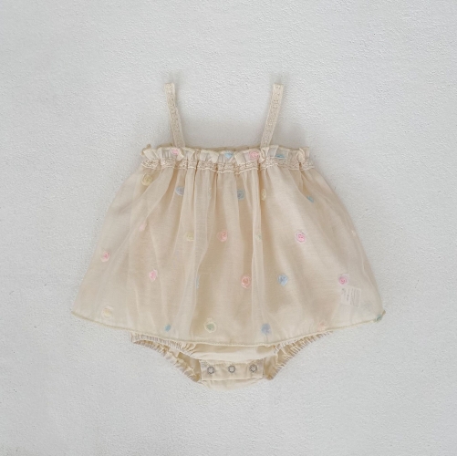 Summer Infant Baby Girls Colorful Flowers Pattern Sleeveless One Piece Stylish Tulle Decorated Onesies Wholesale