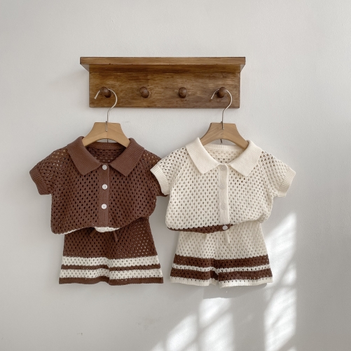2026 Summer Infant Baby Kids Boys and Girls Short Sleeves Top with Shorts Hollow-out Sets Wholesale 2026 Summer Infant Baby Kids Boys and Girls Short Sleeves Top with Shorts Hollow-out Sets Wholesale