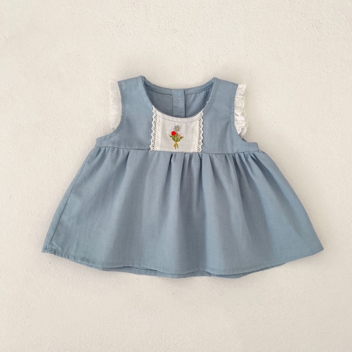 2026 Summer Infant Baby Kids Girls Sleeveless Flowers Pattern Top Dress with Plain Bloomers Sets Wholesale