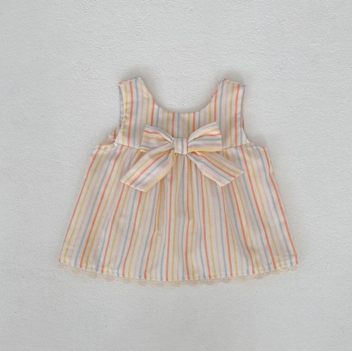 2026 Summer Infant Baby Kids Girls Sleeveless Striped Pattern Top Vest with Bloomers Sets Wholesale