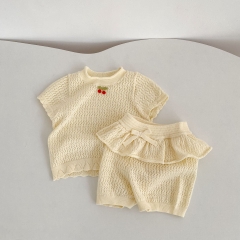 2026 Summer Infant Baby Kids Girls Short Sleeves Knitted Top with Shorts Sets Wholesale