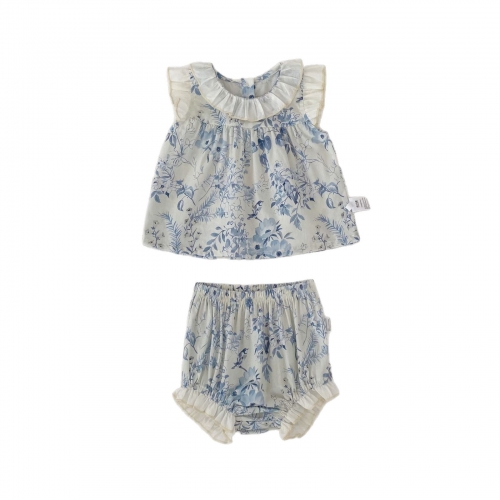 2026 Summer Infant Baby Kids Girls Sleeveless Flowers Pattern Top Vest with Shorts Sets Wholesale