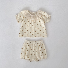 2026 Summer Infant Baby Kids Girls Short Sleeves Hearts Pattern Top with Shorts Sets Wholesale