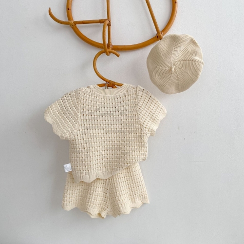 2026 Summer Infant Baby Kids Boys and Girls Short Sleeves Knitted Top with Shorts Sets Wholesale