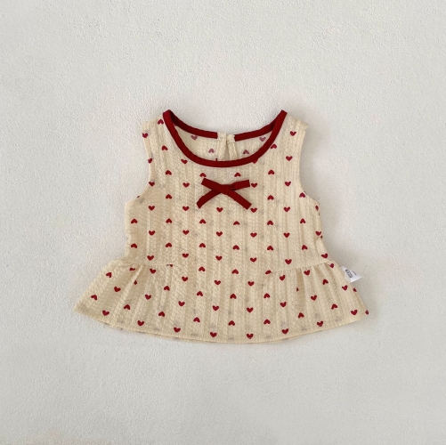 2026 Summer Infant Baby Kids Girls Sleeveless Hearts Pattern Top Vest with Shorts Sets Wholesale