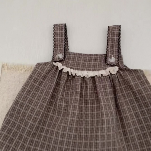 2026 Summer Infant Baby Kids Girls Sleeveless Plaid Pattern Strap Top Vest with Bloomers Sets Wholesale