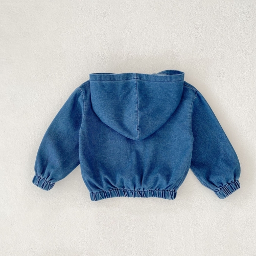 New Arrival Spring Baby Kids Unisex Long Sleeves Denim Hooded Top Wholesale