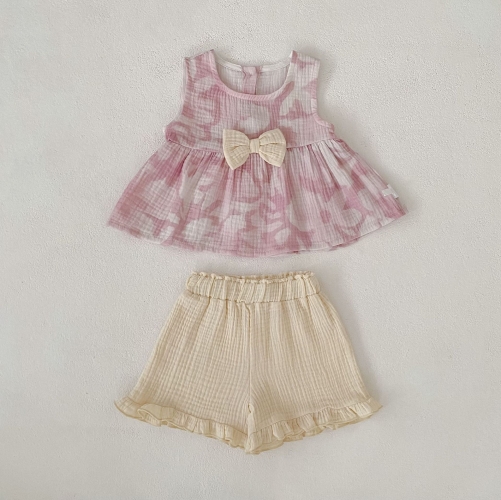 2026 Summer Infant Baby Kids Girls Sleeveless Tie Dye Top Vest with Plain Shorts Sets Wholesale