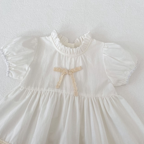 Summer Infant Baby Girls Color Patchwork Short Sleeves Lace Decorated One Piece Stylish Dress Wholesale