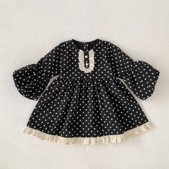 Summer Infant Baby Girls Dots Pattern Puff Sleeves One Piece Stylish Dress Wholesale