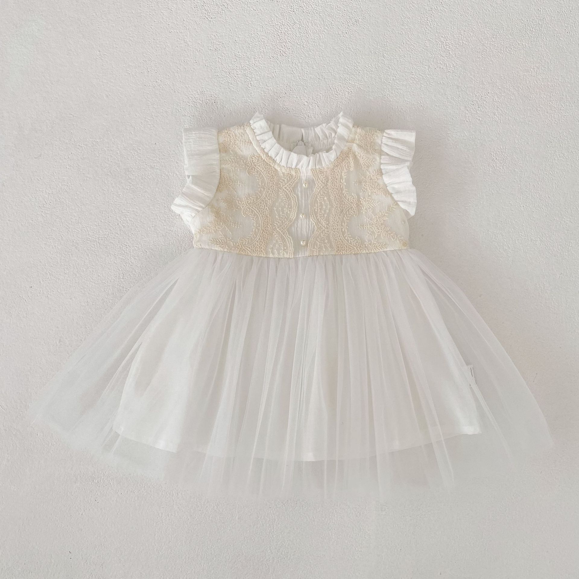 Summer Infant Baby Girls Fly Sleeves Lace Embroidered One Piece
