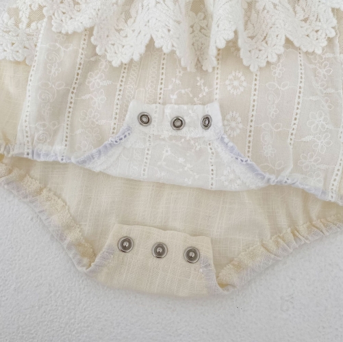 Summer Infant Baby Girls Flowers Pattern Lace Trim Sleeveless One Piece Stylish Onesies Wholesale