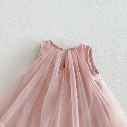 Summer Infant Baby Girls Butterfly-bows Pattern Sleeveless One Piece Tulle Stylish Dress Wholesale