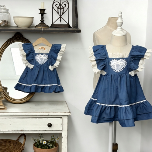 Summer Infant Baby Girls Color Patchwork Lace Trim Short Sleeves One Piece Stylish Dress Wholesale