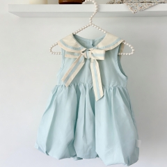 Summer Infant Baby Girls Color Patchwork Navy Collar Preppy Sleeveless One Piece Stylish Dress Wholesale