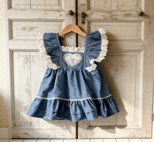 Summer Infant Baby Girls Color Patchwork Lace Trim Short Sleeves One Piece Stylish Onesies Wholesale