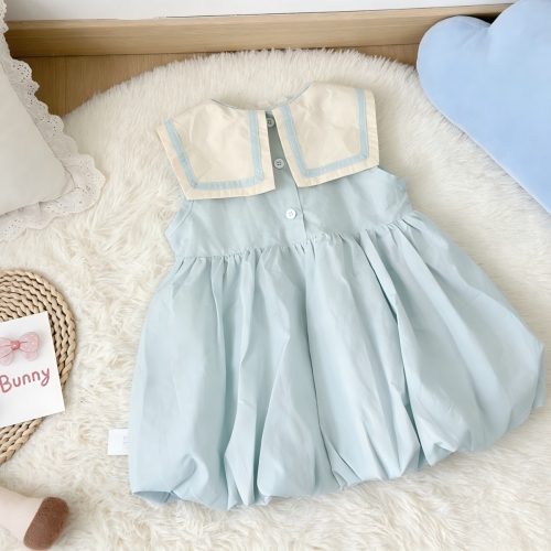 Summer Infant Baby Girls Color Patchwork Navy Collar Preppy Sleeveless One Piece Stylish Dress Wholesale