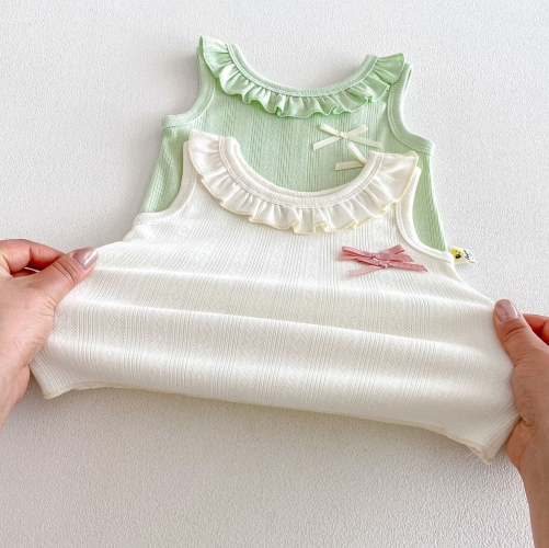 New Arrival Summer Infant Baby Girls Butterfly-bows Pattern Sleeveless Vest Wholesale