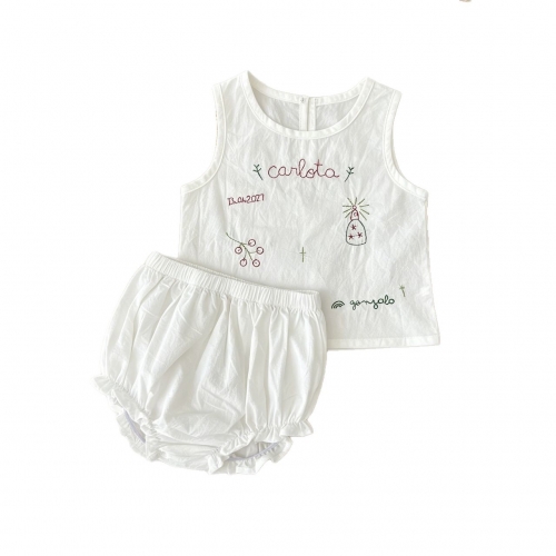 2026 Summer Infant Baby Kids Girls Sleeveless Letters and Simple Cartoon Top Vest with Bloomers Sets Wholesale