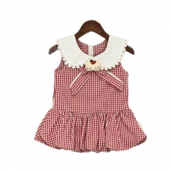 Summer Infant Baby Girls Cute Plaid and Cartoon Toy Pattern Sleeveless One Piece Dress Wholesale