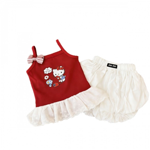 2026 Summer Infant Baby Kids Girls Sleeveless Cute Cartoon Top Vest with White Shorts Sets Wholesale
