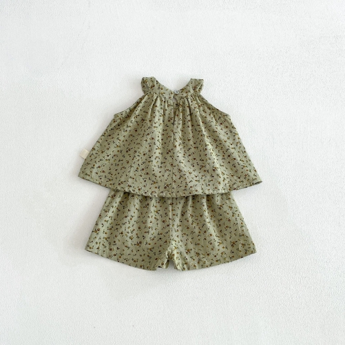 2026 Summer Infant Baby Kids Girls Sleeveless Cute Top Vest with Floral Pattern Shorts Sets Wholesale