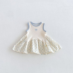 Summer Infant Baby Girls Cute Color Patchwork Sleeveless One Piece Dress Wholesale