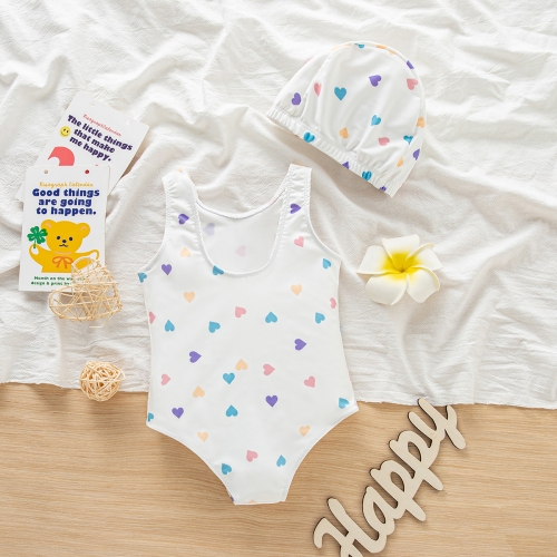 Infant Baby Girls Heart Pattern Swimsuit with Hat In Summer Wholesale