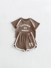 2026 Summer Infant Baby Kids Boys and Girls Short Sleeves Waffle Grid T-shirt with Shorts Sets Wholesale