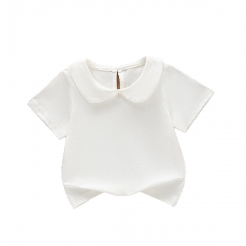 New Arrival Summer Infant Baby Boys and Girls Solid Color Short Sleeves Top Wholesale